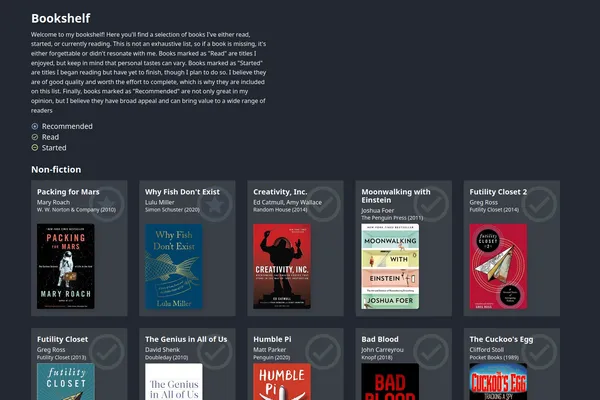 Screenshot do projeto Bookshelf