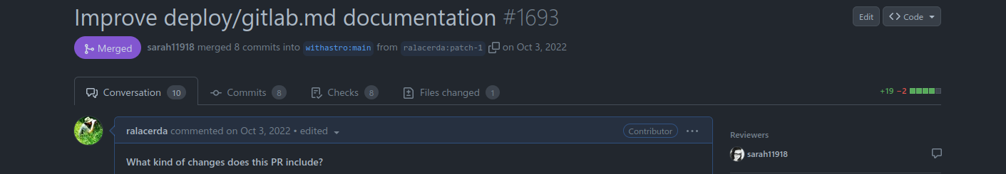 Pull request contributing to Astro