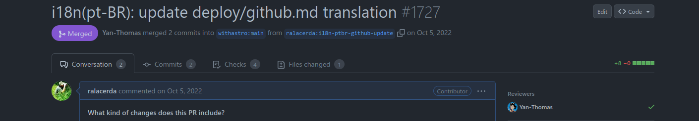 Pull request contributing to Astro